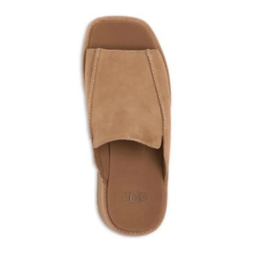 UGG Suede Platform Slide Sandals Camel Tan Square Toe Wedge Slides Sz 9